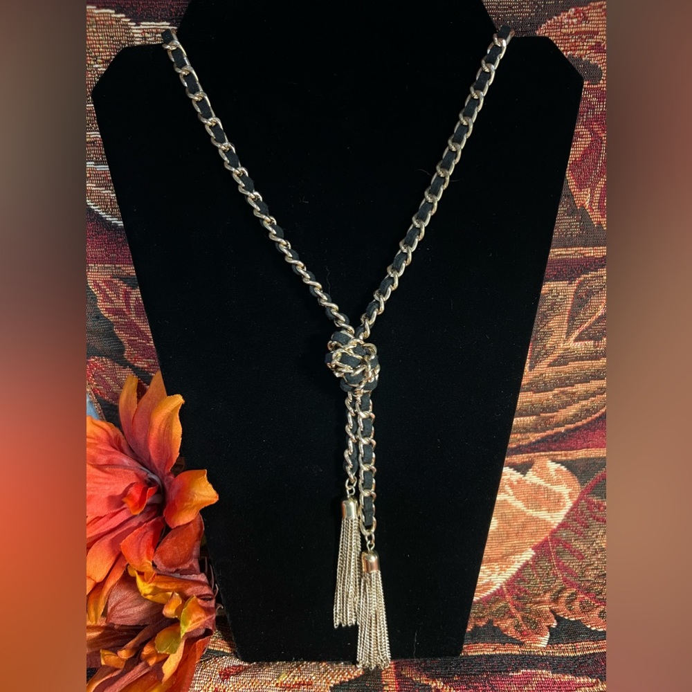 Guess Leather and Gold Tone Necklace with Tassels